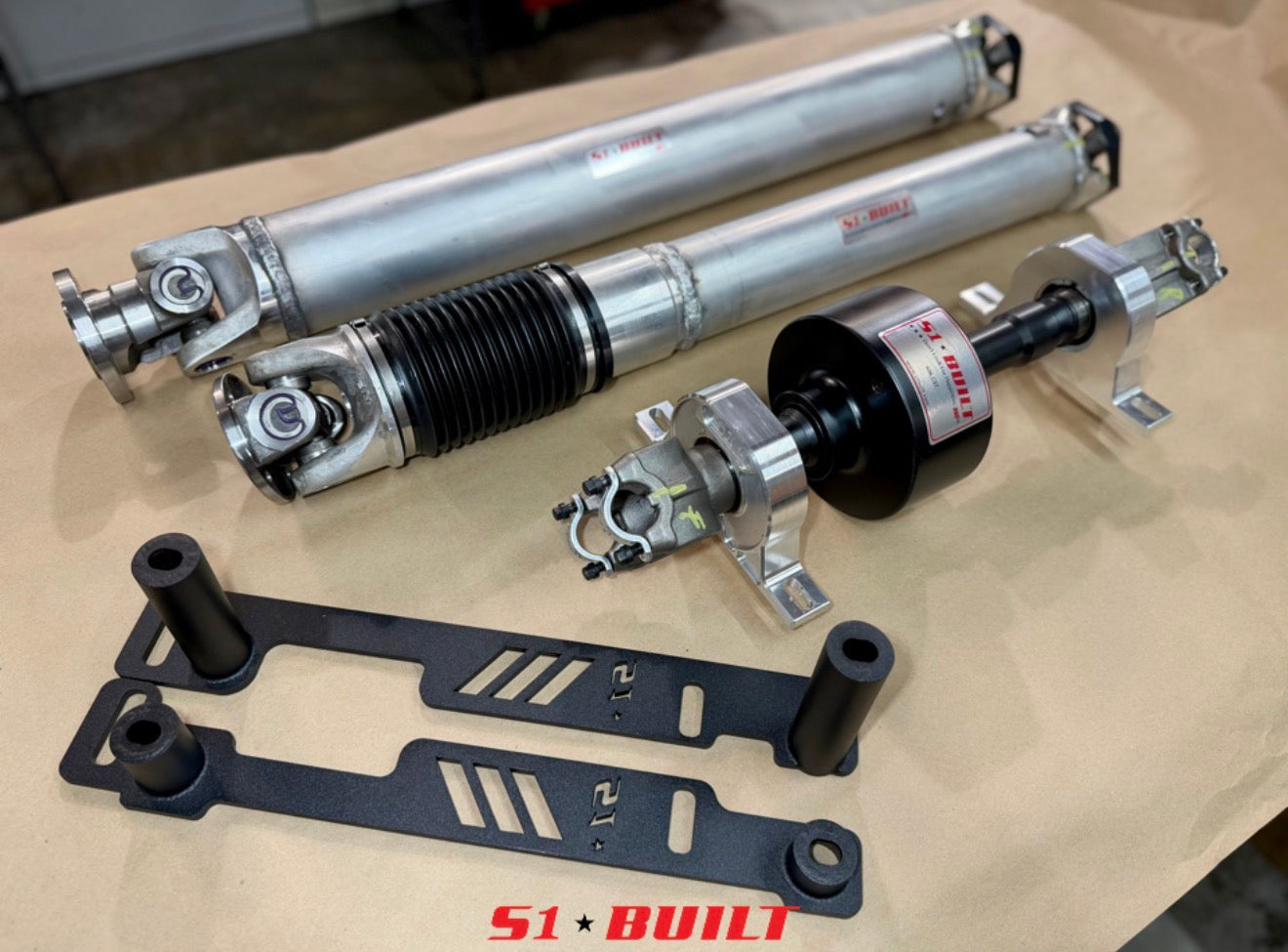 Evo 8 and 9 Custom Driveshaft with Viscous Coupler and Mounting Brackets for KSwap RPT Kit and Jaguar Differential